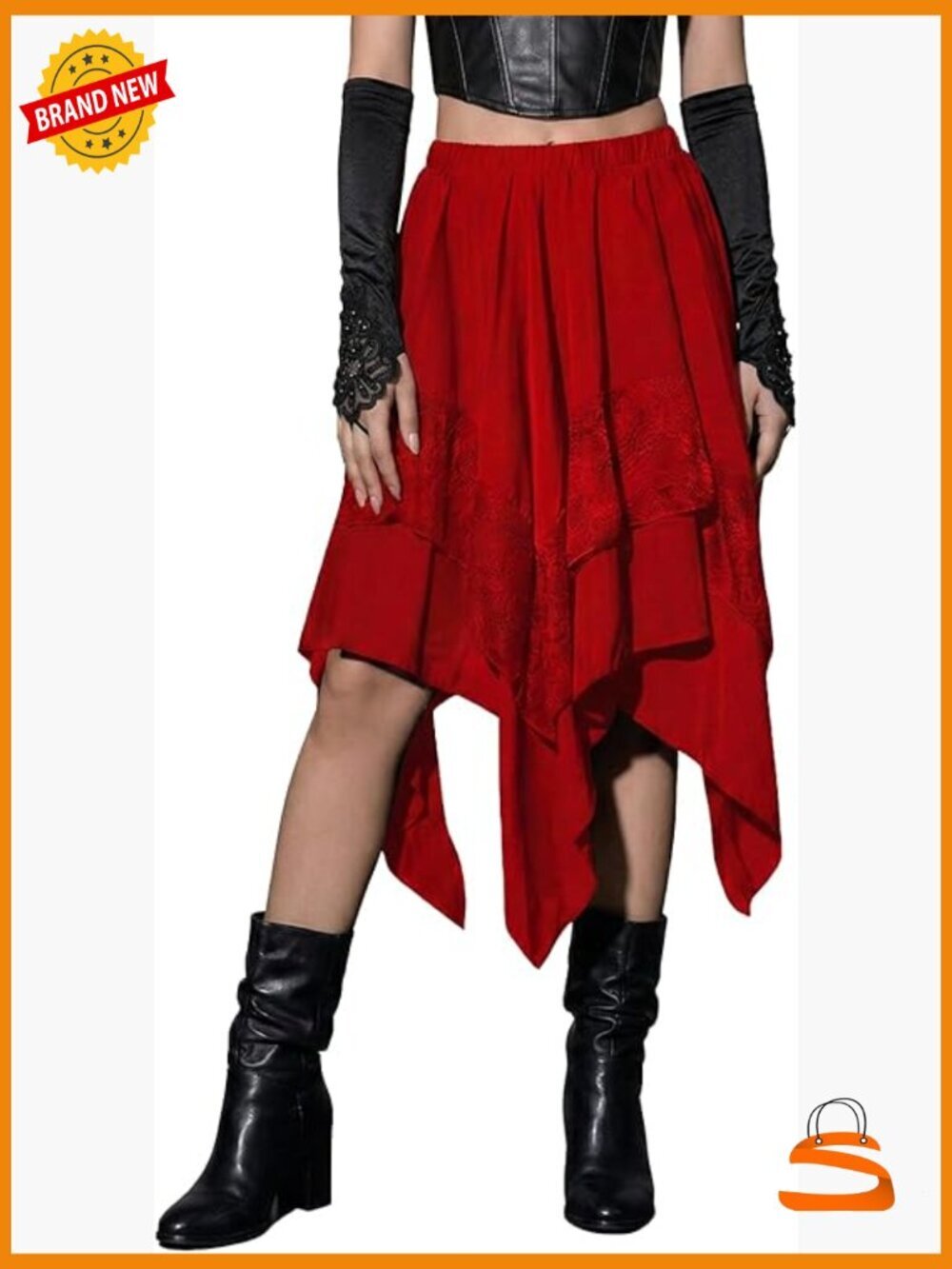 Whimsical Lace Trim Asymmetrical Midi Skirt - Elastic Waist Flowy
